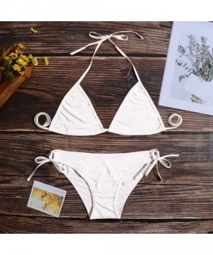 Rash Guards Women Tie Side Bottom Padded Top Triangle Bikini String Beach Bathing Suit Two Piece Swimsuit - White - C1196OYM0AO