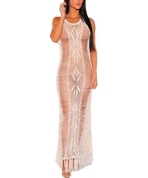 Cover-Ups Women See Through Dress Round Neck Sleeveless High Waist Cover up - White - CX18RWQXYIR