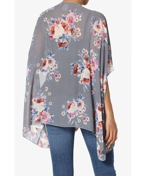 Cover-Ups Print Chiffon Cascading Kimono Dolman Sleeve Cover Up Cardigan - 9e Grey - C318L2NW2C9