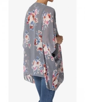 Cover-Ups Print Chiffon Cascading Kimono Dolman Sleeve Cover Up Cardigan - 9e Grey - C318L2NW2C9