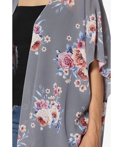 Cover-Ups Print Chiffon Cascading Kimono Dolman Sleeve Cover Up Cardigan - 9e Grey - C318L2NW2C9