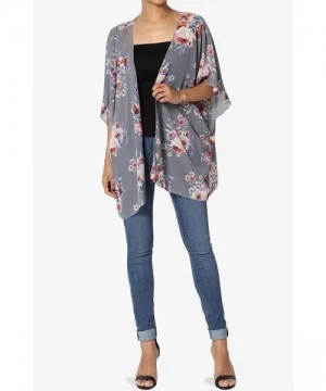 Cover-Ups Print Chiffon Cascading Kimono Dolman Sleeve Cover Up Cardigan - 9e Grey - C318L2NW2C9