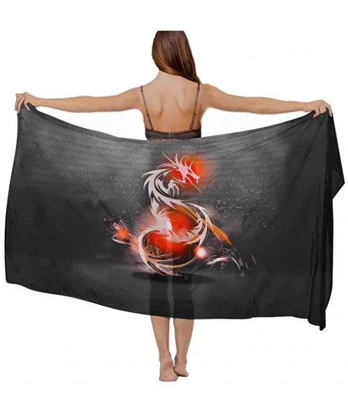 Cover-Ups Women Chiffon Scarf Summer Beach Wrap Skirt Swimwear Bikini Cover-up - Fantasy Dragon Background - CC190HI6II5