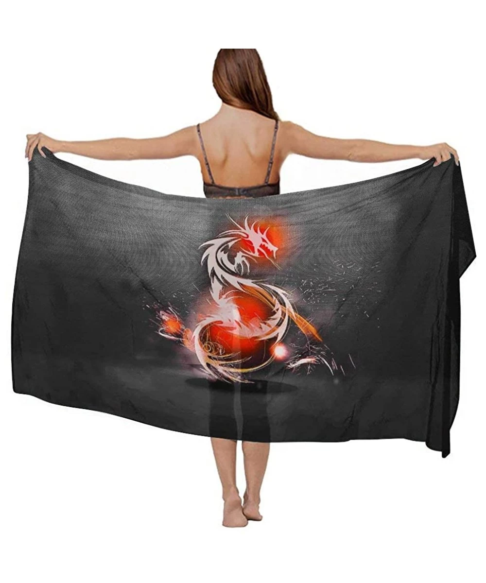 Cover-Ups Women Chiffon Scarf Summer Beach Wrap Skirt Swimwear Bikini Cover-up - Fantasy Dragon Background - CC190HI6II5