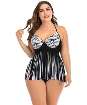 Cover-Ups Women Plus Size One Piece/Two Piece Swimwear Beachwear Fashion Halter Tassel Printed Swimsuit Bathing Suit Black 2 ...