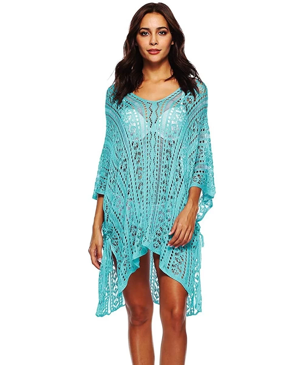 Cover-Ups Women's Swimsuit Cover-Up Summer Beach Hollow Out Cover Up - Light Blue - CE18SHX7GYY