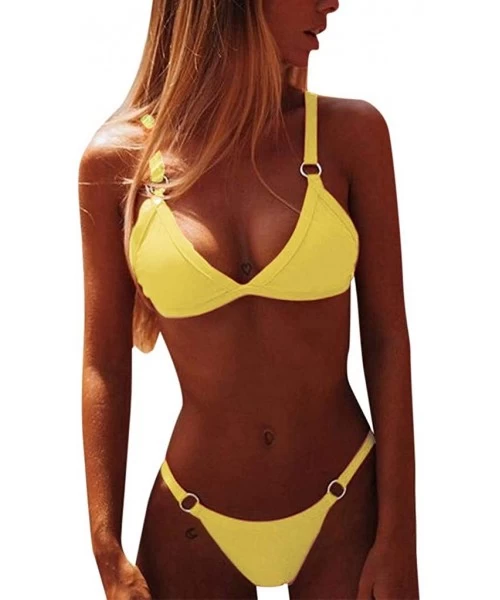 Tankinis Two Piece Swimsuits- Women Bandeau Bandage Bikini Set Push-Up Brazilian Swimwear Beachwear Swimsuit - Yellow-01 - CO...