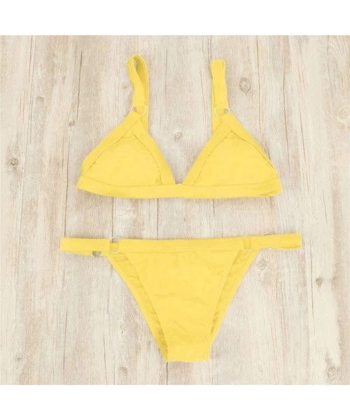 Tankinis Two Piece Swimsuits- Women Bandeau Bandage Bikini Set Push-Up Brazilian Swimwear Beachwear Swimsuit - Yellow-01 - CO...