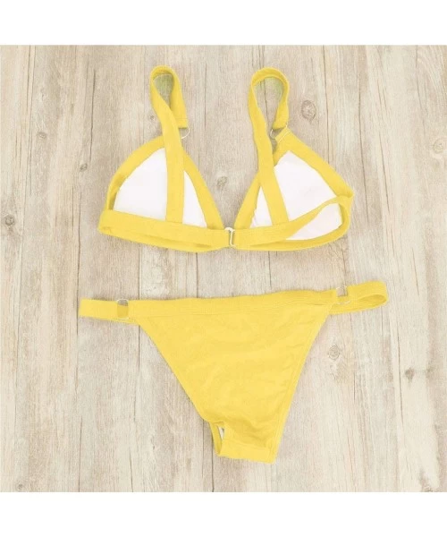 Tankinis Two Piece Swimsuits- Women Bandeau Bandage Bikini Set Push-Up Brazilian Swimwear Beachwear Swimsuit - Yellow-01 - CO...