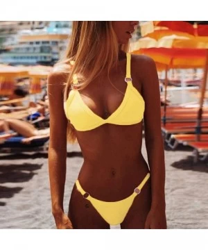 Tankinis Two Piece Swimsuits- Women Bandeau Bandage Bikini Set Push-Up Brazilian Swimwear Beachwear Swimsuit - Yellow-01 - CO...