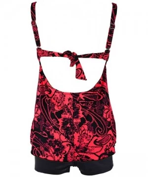 Sets Women's Plus Size Swimwear Floral Tankini Set Drawtring Modest Two Piece Swimsuit - Red Floral - CC12KPKF2EP