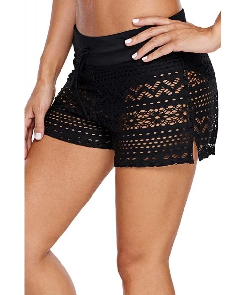 Board Shorts Women's Swimsuit Shorts Side Split Waistband Lace Swim Bottoms Bikini Board Shorts Plus Size S-3XL - Lace Black ...