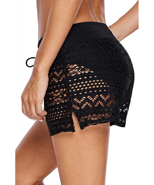 Board Shorts Women's Swimsuit Shorts Side Split Waistband Lace Swim Bottoms Bikini Board Shorts Plus Size S-3XL - Lace Black ...