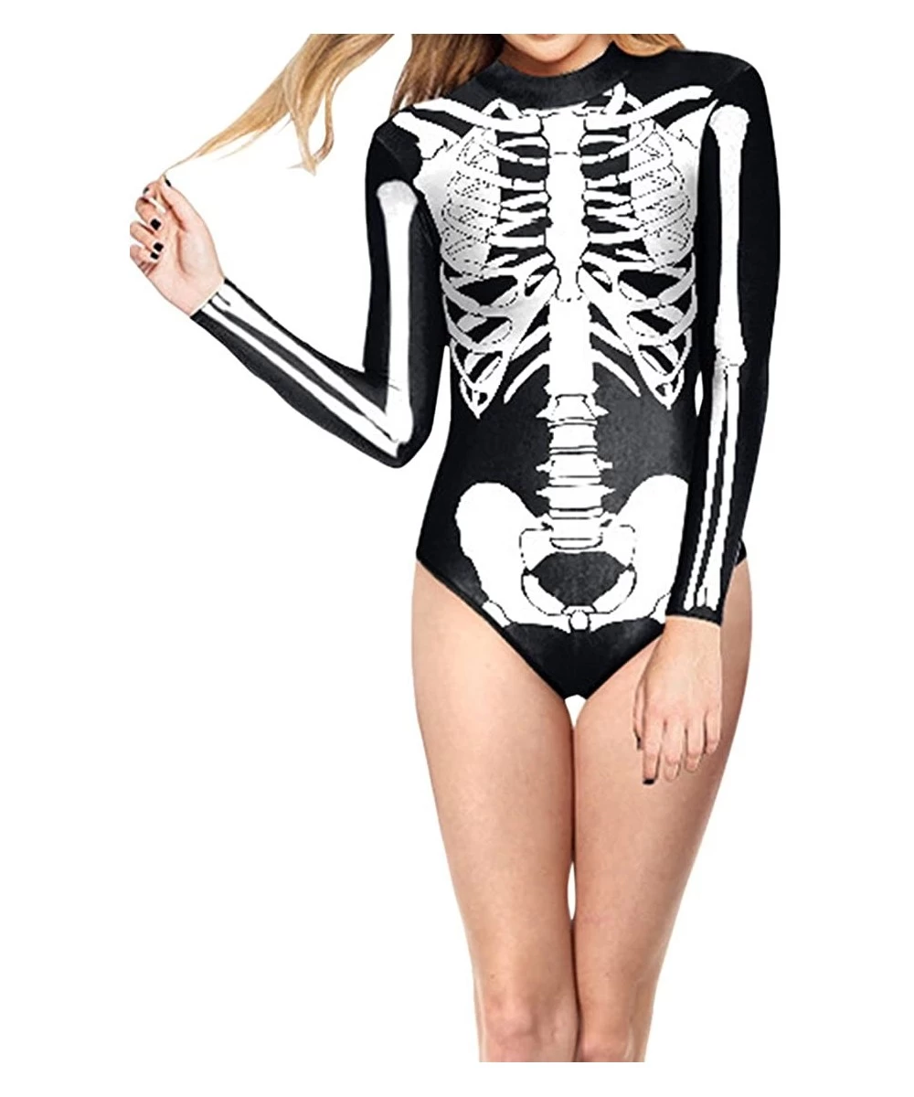 One-Pieces Women Halloween Skull Costume Printing Skeleton Cosplay Jumpsuit Romper - Print 21 - CV18XMOXG4A