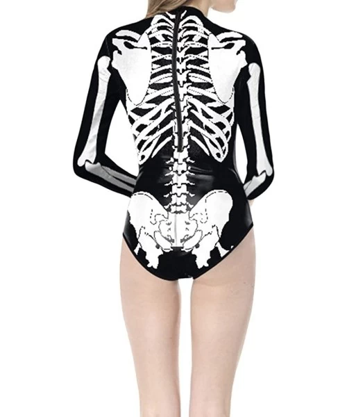 One-Pieces Women Halloween Skull Costume Printing Skeleton Cosplay Jumpsuit Romper - Print 21 - CV18XMOXG4A