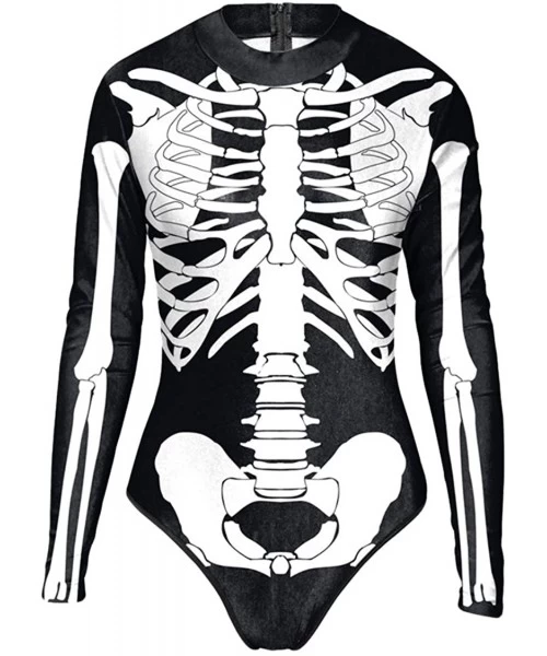 One-Pieces Women Halloween Skull Costume Printing Skeleton Cosplay Jumpsuit Romper - Print 21 - CV18XMOXG4A