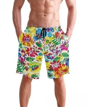 Board Shorts Men's Swim Trunks Butterfly Swan Phoenix Fairy Quick Dry Beach Board Shorts with Pockets - Color Floral Art - C3...