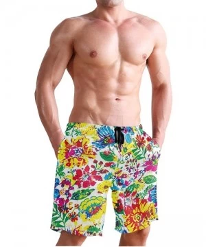 Board Shorts Men's Swim Trunks Butterfly Swan Phoenix Fairy Quick Dry Beach Board Shorts with Pockets - Color Floral Art - C3...