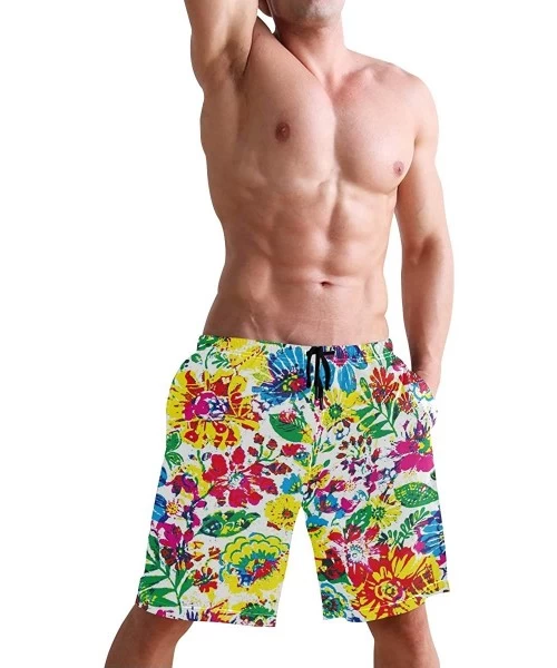 Board Shorts Men's Swim Trunks Butterfly Swan Phoenix Fairy Quick Dry Beach Board Shorts with Pockets - Color Floral Art - C3...