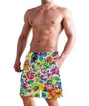 Board Shorts Men's Swim Trunks Butterfly Swan Phoenix Fairy Quick Dry Beach Board Shorts with Pockets - Color Floral Art - C3...