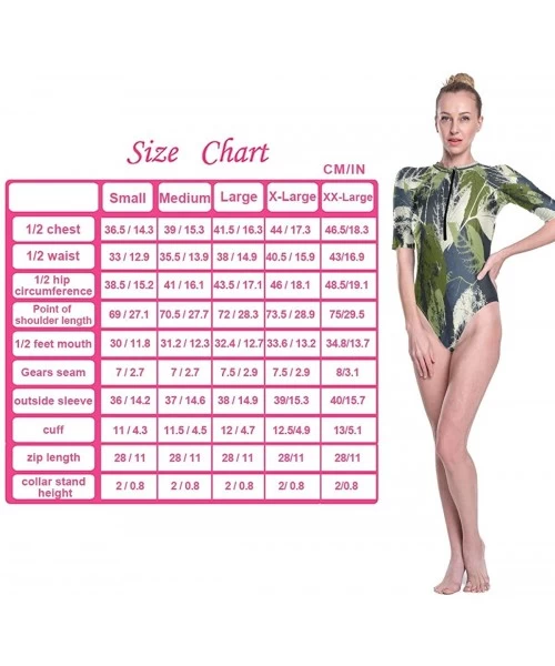 Rash Guards Womens Zip Up Printed Short Sleeve 1 Piece Rash Guard Swimsuit Leaves and Flowers Swimwear - 3d Print - CX19D8UI2I9