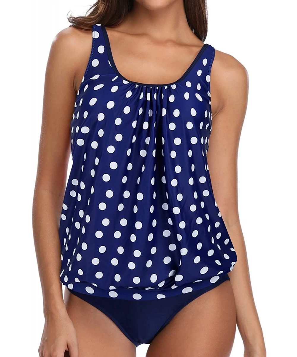 Tankinis Blouson Tankini Swimsuits for Women Modest Bathing Suits Two Piece Loose Fit Swimwear - Polka Dot - CF199MQUGE9