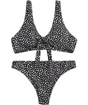 Sets Women's Sexy Bikini Swimsuit Tie Knot Front Leopard Print Swimwear Set - Leopard-black - CH1902MLNH0