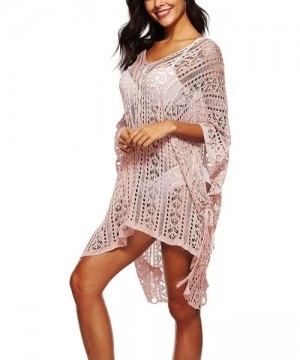 Cover-Ups Women's Bathing Suit Cover Up for Beach Pool Swimwear Crochet Dress - Blush - CY1907Z87MS