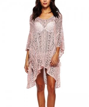 Cover-Ups Women's Bathing Suit Cover Up for Beach Pool Swimwear Crochet Dress - Blush - CY1907Z87MS