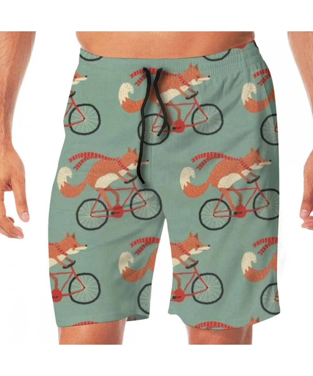 Trunks Men's Summer Beach Board Shorts Swim Trunks - Stretch Waist Band Board Shorts - Foxes on Bicycle - CI19CMHOT0C