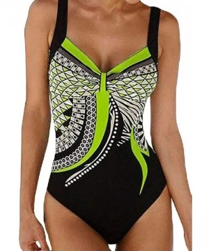 One-Pieces Womens Summer One Piece Retro Print Backless Swimwear Monokini Strappy Tankini Bathing Suit Swimsuit Bikini Set Gr...