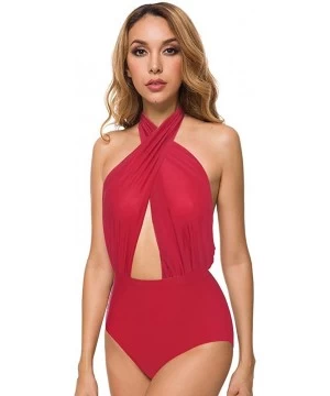 One-Pieces Women's Cross Front One Piece Swimsuit Backless High Waisted Bathing Suit - Red - C5180OYEZZ3