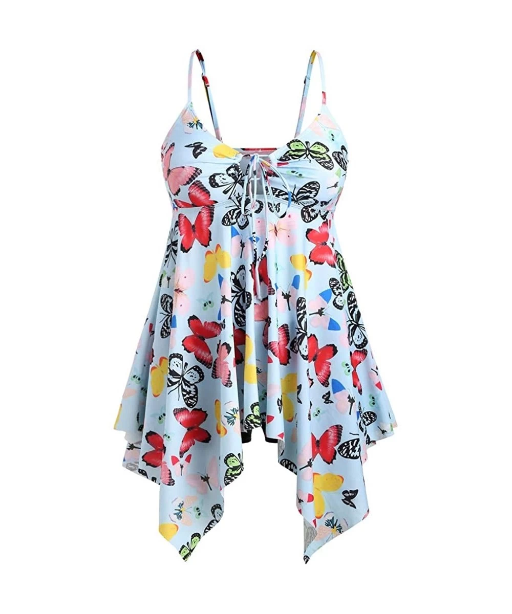 One-Pieces Women Swimsuit Butterfly Print Padded Swim Dress Plus Size Swimwear One Piece Swimsuit Bathing Suit - Multi Color ...