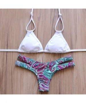 Sets Women's Sexy Halter Strap Triangle Brazilian Thong Bikini Set Swimsuits - 231white - CJ12HEACOO9