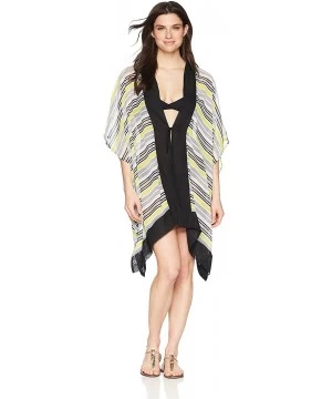 Cover-Ups Women's Swimwear Tie Front Kimono Cover Up - Cabana Stripe Yellow - CQ18687G45O