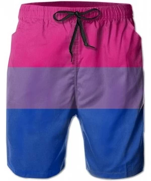 Board Shorts Men Beach Board Shorts Surfing Swimwear Swim Trunks (Black and White Cactus Grey) - Bisexual Flag Stripes - CI18...