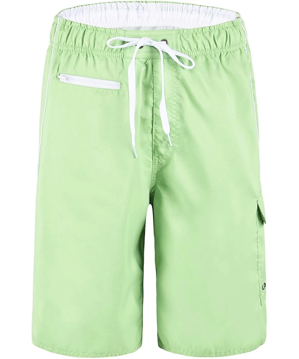 Board Shorts Men's Beachwear Swim Trunks Quick Dry Zipper Pockets with Lining - Green - CN17XHXSDSH