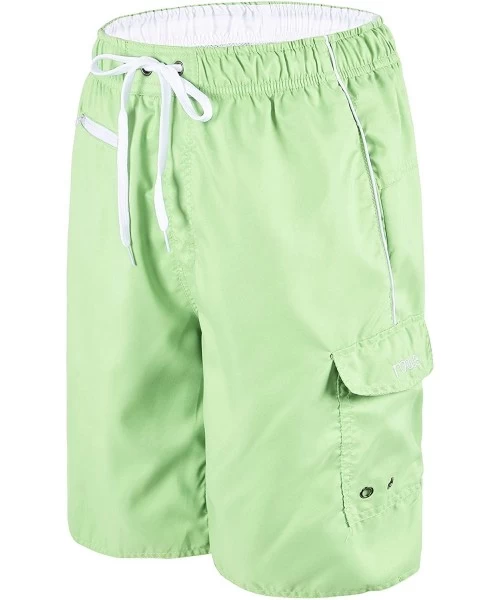 Board Shorts Men's Beachwear Swim Trunks Quick Dry Zipper Pockets with Lining - Green - CN17XHXSDSH