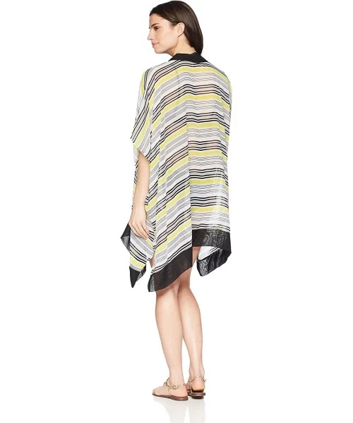 Cover-Ups Women's Swimwear Tie Front Kimono Cover Up - Cabana Stripe Yellow - CQ18687G45O