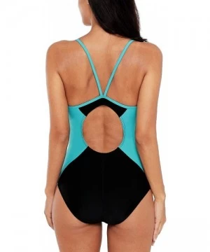 Racing Women's Competitive Athletic One Piece Swimsuit Racerback Training Swimwear Bathing Suits - Black-aqua Colorblock - CD...