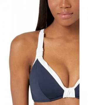 Tops Women's Block Party F Cup Halter Bikini Top Swimsuit - Indigo Block Party - C118RTYS9MS