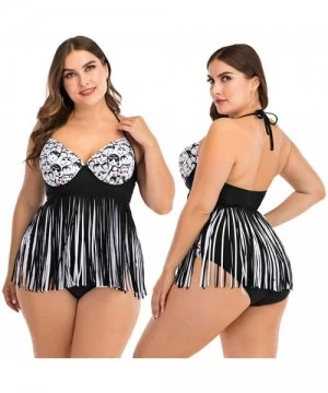 Cover-Ups Women Plus Size One Piece/Two Piece Swimwear Beachwear Fashion Halter Tassel Printed Swimsuit Bathing Suit Black 2 ...