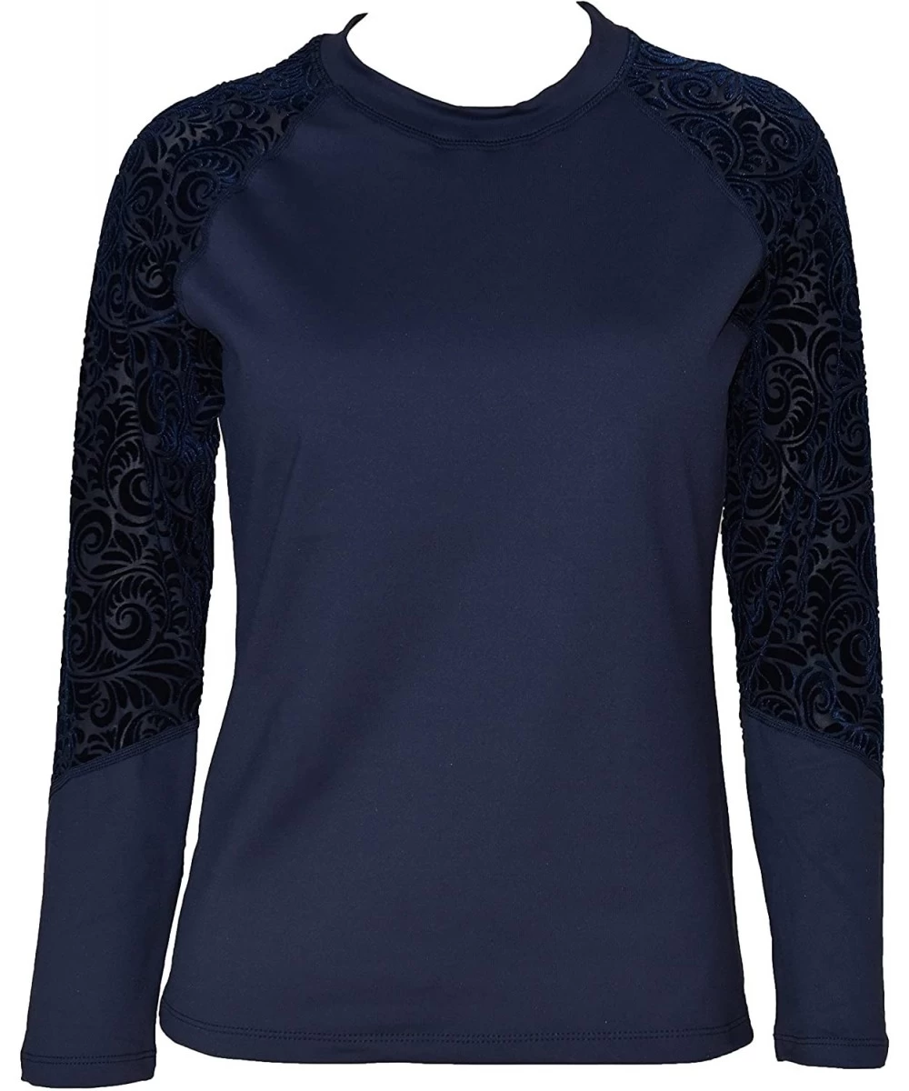 Rash Guards Women Shorewalk Plus Size UPF 50+ Swim Long Sleeve Top Rash Guard - Navy With Velvet Navy - CI1883QZXSW