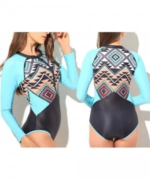 Rash Guards Women's Rash Guard Long Sleeve Swimsuit Zip UV Protection One Piece Surfing Swimwear Bathing Suit - Sky Blue - CU...