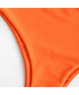 Sets Women's Two Piece Solid Strapless High Cut Bandeau Bikini Set Swimsuit - Bright Orange - C918M7DNWU9