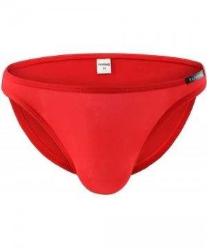 Briefs Super Soft Ice Silk Swim Briefs Men's Low-Rise Bikini Underwear 9023 - Red - CW12IRHVKXP