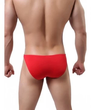 Briefs Super Soft Ice Silk Swim Briefs Men's Low-Rise Bikini Underwear 9023 - Red - CW12IRHVKXP