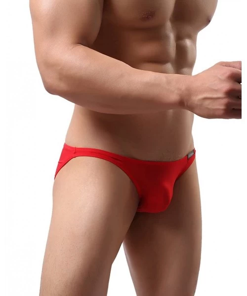 Briefs Super Soft Ice Silk Swim Briefs Men's Low-Rise Bikini Underwear 9023 - Red - CW12IRHVKXP