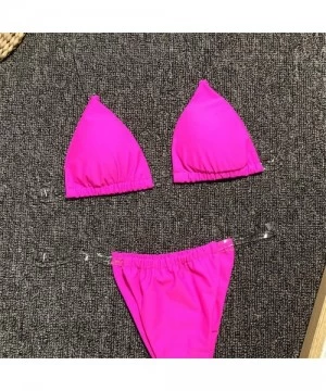 Sets Clear Strap Bikini Set Women Sexy Beachwear Two Piece Thong Bikinis Push Up Bathing Suit - Hot Pink - C618UC8NSH8