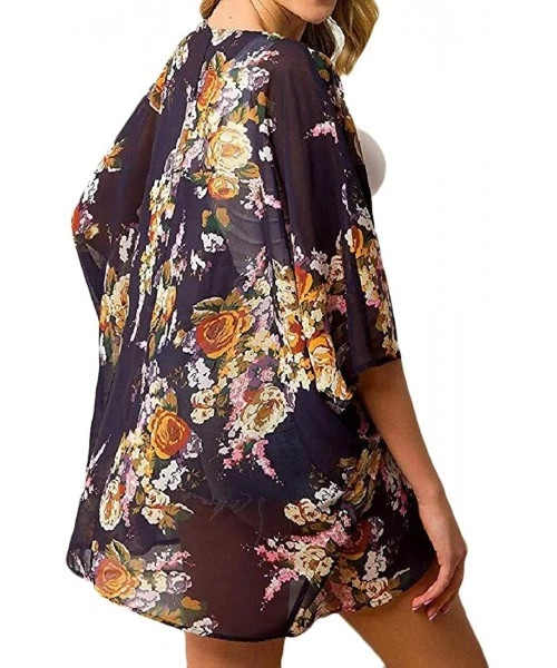 Cover-Ups Women Plus Size Holiday Chiffon Sunscreen Floral Cover-ups Beach - 1 - C918S6DHS9Y